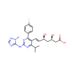 CC(C)c1nc(Nc2ncnn2C)nc(-c2ccc(F)cc2)c1/C=C/[C@@H](O)C[C@@H](O)CC(=O)O ZINC000014978047