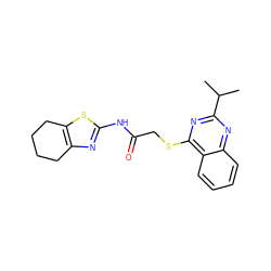 CC(C)c1nc(SCC(=O)Nc2nc3c(s2)CCCC3)c2ccccc2n1 ZINC000001342947