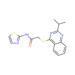 CC(C)c1nc(SCC(=O)Nc2nccs2)c2ccccc2n1 ZINC000001342969