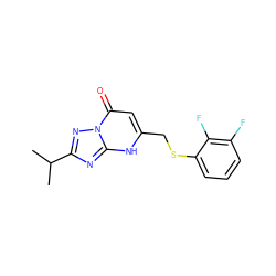 CC(C)c1nc2[nH]c(CSc3cccc(F)c3F)cc(=O)n2n1 ZINC000103236988