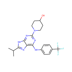 CC(C)c1nc2c(Nc3ccc(C(F)(F)F)cc3)nc(N3CCC(O)CC3)nc2[nH]1 ZINC000026727373