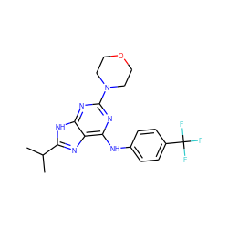 CC(C)c1nc2c(Nc3ccc(C(F)(F)F)cc3)nc(N3CCOCC3)nc2[nH]1 ZINC000026731869