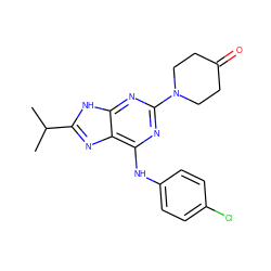 CC(C)c1nc2c(Nc3ccc(Cl)cc3)nc(N3CCC(=O)CC3)nc2[nH]1 ZINC000026725222