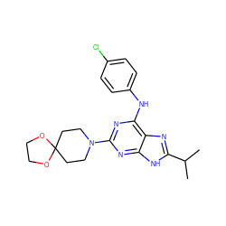 CC(C)c1nc2c(Nc3ccc(Cl)cc3)nc(N3CCC4(CC3)OCCO4)nc2[nH]1 ZINC000026725217