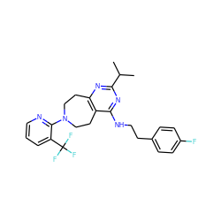 CC(C)c1nc2c(c(NCCc3ccc(F)cc3)n1)CCN(c1ncccc1C(F)(F)F)CC2 ZINC000144243919