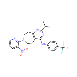 CC(C)c1nc2c(c(Nc3ccc(C(F)(F)F)cc3)n1)CCN(c1ncccc1[N+](=O)[O-])CC2 ZINC000168878278