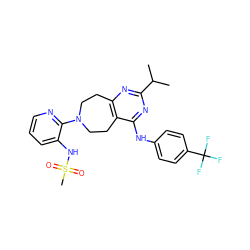 CC(C)c1nc2c(c(Nc3ccc(C(F)(F)F)cc3)n1)CCN(c1ncccc1NS(C)(=O)=O)CC2 ZINC000168647236