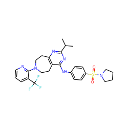 CC(C)c1nc2c(c(Nc3ccc(S(=O)(=O)N4CCCC4)cc3)n1)CCN(c1ncccc1C(F)(F)F)CC2 ZINC000145128747