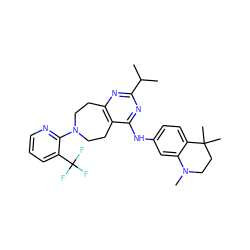 CC(C)c1nc2c(c(Nc3ccc4c(c3)N(C)CCC4(C)C)n1)CCN(c1ncccc1C(F)(F)F)CC2 ZINC000144447463