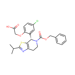 CC(C)c1nc2c(s1)[C@H](c1cc(Cl)ccc1OCC(=O)O)N(C(=O)OCc1ccccc1)CC2 ZINC000206873305