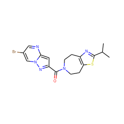 CC(C)c1nc2c(s1)CCN(C(=O)c1cc3ncc(Br)cn3n1)CC2 ZINC000150158495