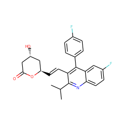 CC(C)c1nc2ccc(F)cc2c(-c2ccc(F)cc2)c1/C=C/[C@@H]1C[C@@H](O)CC(=O)O1 ZINC000003797411