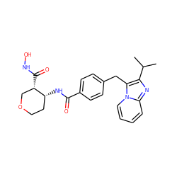 CC(C)c1nc2ccccn2c1Cc1ccc(C(=O)N[C@@H]2CCOC[C@@H]2C(=O)NO)cc1 ZINC000029127201