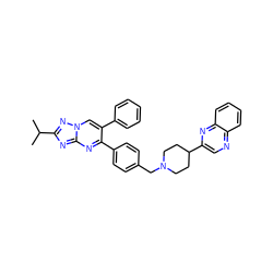 CC(C)c1nc2nc(-c3ccc(CN4CCC(c5cnc6ccccc6n5)CC4)cc3)c(-c3ccccc3)cn2n1 ZINC000168002245