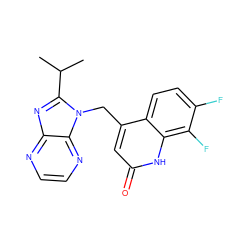 CC(C)c1nc2nccnc2n1Cc1cc(=O)[nH]c2c(F)c(F)ccc12 ZINC000072108958