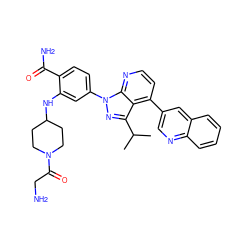 CC(C)c1nn(-c2ccc(C(N)=O)c(NC3CCN(C(=O)CN)CC3)c2)c2nccc(-c3cnc4ccccc4c3)c12 ZINC000169703494