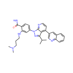 CC(C)c1nn(-c2ccc(C(N)=O)c(NCCCN(C)C)c2)c2nccc(-c3cnc4ccccc4c3)c12 ZINC000169703466