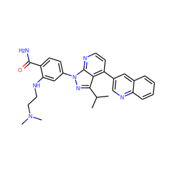 CC(C)c1nn(-c2ccc(C(N)=O)c(NCCN(C)C)c2)c2nccc(-c3cnc4ccccc4c3)c12 ZINC000169703464