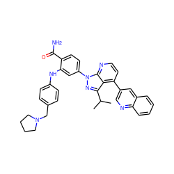 CC(C)c1nn(-c2ccc(C(N)=O)c(Nc3ccc(CN4CCCC4)cc3)c2)c2nccc(-c3cnc4ccccc4c3)c12 ZINC000169703470