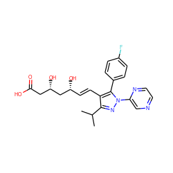 CC(C)c1nn(-c2cnccn2)c(-c2ccc(F)cc2)c1/C=C/[C@@H](O)C[C@@H](O)CC(=O)O ZINC000013861074