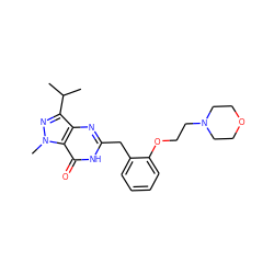 CC(C)c1nn(C)c2c(=O)[nH]c(Cc3ccccc3OCCN3CCOCC3)nc12 ZINC000040875756