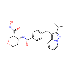 CC(C)c1nn2ccccc2c1Cc1ccc(C(=O)N[C@@H]2CCOC[C@@H]2C(=O)NO)cc1 ZINC000029127108