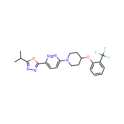 CC(C)c1nnc(-c2ccc(N3CCC(Oc4ccccc4C(F)(F)F)CC3)nn2)o1 ZINC000045351770