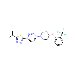 CC(C)c1nnc(-c2ccc(N3CCC(Oc4ccccc4C(F)(F)F)CC3)nn2)s1 ZINC000045349962