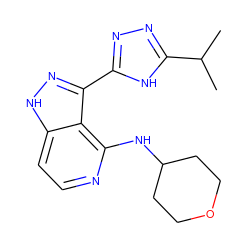 CC(C)c1nnc(-c2n[nH]c3ccnc(NC4CCOCC4)c23)[nH]1 ZINC000146697681