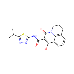 CC(C)c1nnc(NC(=O)c2c(O)c3cccc4c3n(c2=O)CCC4)s1 ZINC000100613825