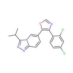 CC(C)c1nnc2ccc(-c3ocnc3-c3ccc(Cl)cc3Cl)cn12 ZINC000014961213