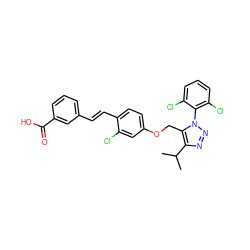 CC(C)c1nnn(-c2c(Cl)cccc2Cl)c1COc1ccc(/C=C/c2cccc(C(=O)O)c2)c(Cl)c1 ZINC000113968279