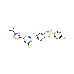 CC(C)c1noc(-c2cc(Cl)nc(Oc3cccc(NS(=O)(=O)c4ccc(Cl)cc4)c3)c2)n1 ZINC000096271580