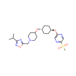 CC(C)c1noc(CN2CCC(O[C@H]3CC[C@H](Oc4cnc(S(C)(=O)=O)cn4)CC3)CC2)n1 ZINC000473086026