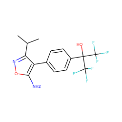 CC(C)c1noc(N)c1-c1ccc(C(O)(C(F)(F)F)C(F)(F)F)cc1 ZINC000028569475