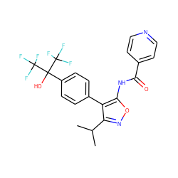 CC(C)c1noc(NC(=O)c2ccncc2)c1-c1ccc(C(O)(C(F)(F)F)C(F)(F)F)cc1 ZINC000028569410