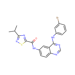 CC(C)c1nsc(C(=O)Nc2ccc3ncnc(Nc4cccc(Br)c4)c3c2)n1 ZINC000045375052