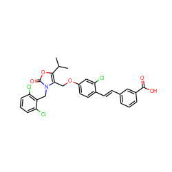 CC(C)c1oc(=O)n(Cc2c(Cl)cccc2Cl)c1COc1ccc(/C=C/c2cccc(C(=O)O)c2)c(Cl)c1 ZINC000299839277