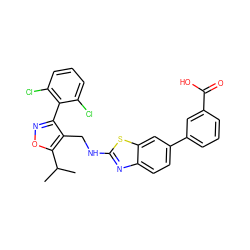 CC(C)c1onc(-c2c(Cl)cccc2Cl)c1CNc1nc2ccc(-c3cccc(C(=O)O)c3)cc2s1 ZINC000043023237