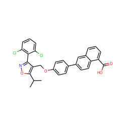 CC(C)c1onc(-c2c(Cl)cccc2Cl)c1COc1ccc(-c2ccc3c(C(=O)O)cccc3c2)cc1 ZINC000039122511