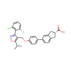 CC(C)c1onc(-c2c(Cl)cccc2Cl)c1COc1ccc(-c2ccc3c(c2)C[C@H](C(=O)O)C3)cc1 ZINC000072125184