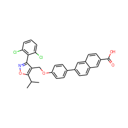 CC(C)c1onc(-c2c(Cl)cccc2Cl)c1COc1ccc(-c2ccc3cc(C(=O)O)ccc3c2)cc1 ZINC000042852834