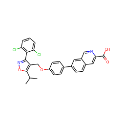 CC(C)c1onc(-c2c(Cl)cccc2Cl)c1COc1ccc(-c2ccc3cc(C(=O)O)ncc3c2)cc1 ZINC000066078427