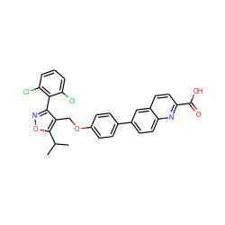 CC(C)c1onc(-c2c(Cl)cccc2Cl)c1COc1ccc(-c2ccc3nc(C(=O)O)ccc3c2)cc1 ZINC000066076980