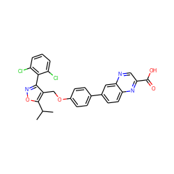 CC(C)c1onc(-c2c(Cl)cccc2Cl)c1COc1ccc(-c2ccc3nc(C(=O)O)cnc3c2)cc1 ZINC000066112893