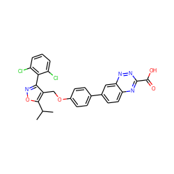 CC(C)c1onc(-c2c(Cl)cccc2Cl)c1COc1ccc(-c2ccc3nc(C(=O)O)nnc3c2)cc1 ZINC000066112651