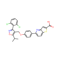 CC(C)c1onc(-c2c(Cl)cccc2Cl)c1COc1ccc(-c2ccc3sc(C(=O)O)cc3n2)cc1 ZINC000072125849