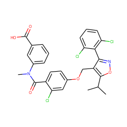 CC(C)c1onc(-c2c(Cl)cccc2Cl)c1COc1ccc(C(=O)N(C)c2cccc(C(=O)O)c2)c(Cl)c1 ZINC000014976977