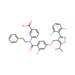 CC(C)c1onc(-c2c(Cl)cccc2Cl)c1COc1ccc(C(=O)N(CCc2ccccc2)c2cccc(C(=O)O)c2)c(Cl)c1 ZINC000028816332