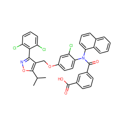 CC(C)c1onc(-c2c(Cl)cccc2Cl)c1COc1ccc(N(C(=O)c2cccc(C(=O)O)c2)c2cccc3ccccc23)c(Cl)c1 ZINC000084652973